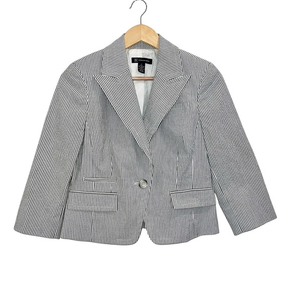 INC International Concepts Jackets & Blazers - INC International Concepts Cropped Seersucker Blazer Grey & White Stripe